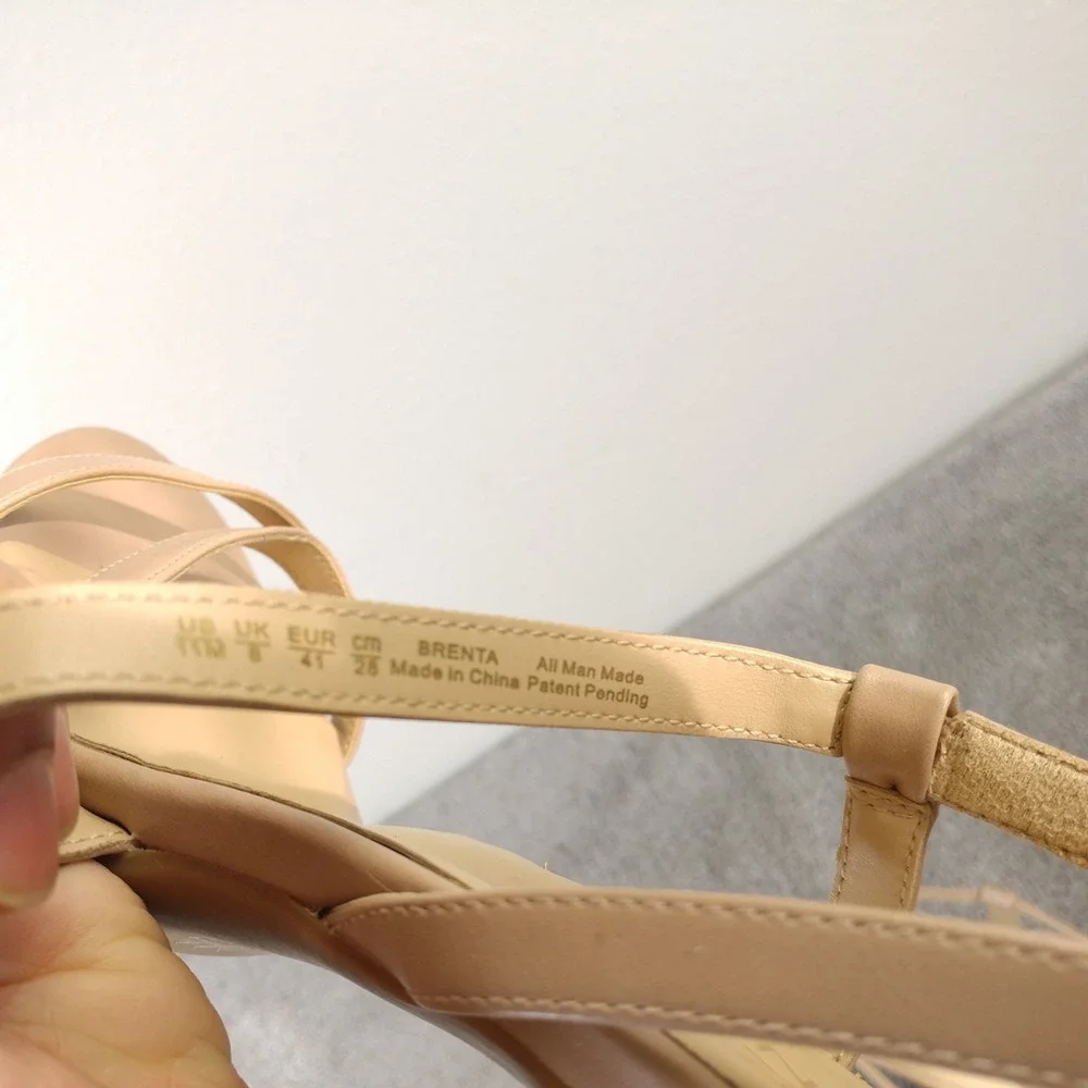 Naturalizer Brenta Womens 11 Beige Faux Leather Ankle Strap Heels Sandals